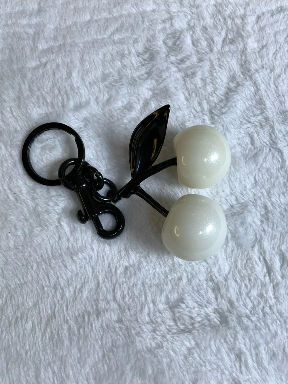 Pearl White Cherry Keychain Charm
